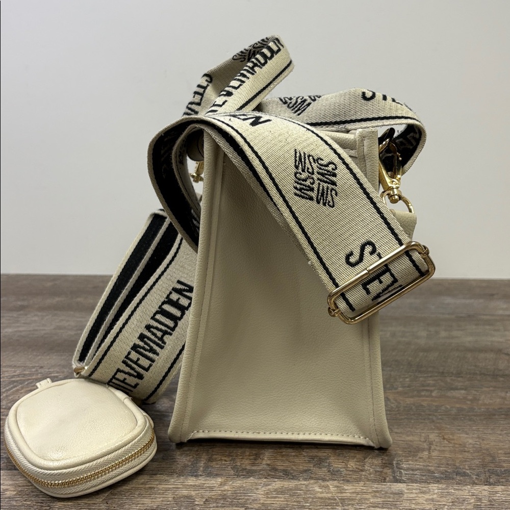 Steve Madden Crossbody Tote with Logo Strap & Coin Pouch – Cream - Picture 2 of 8